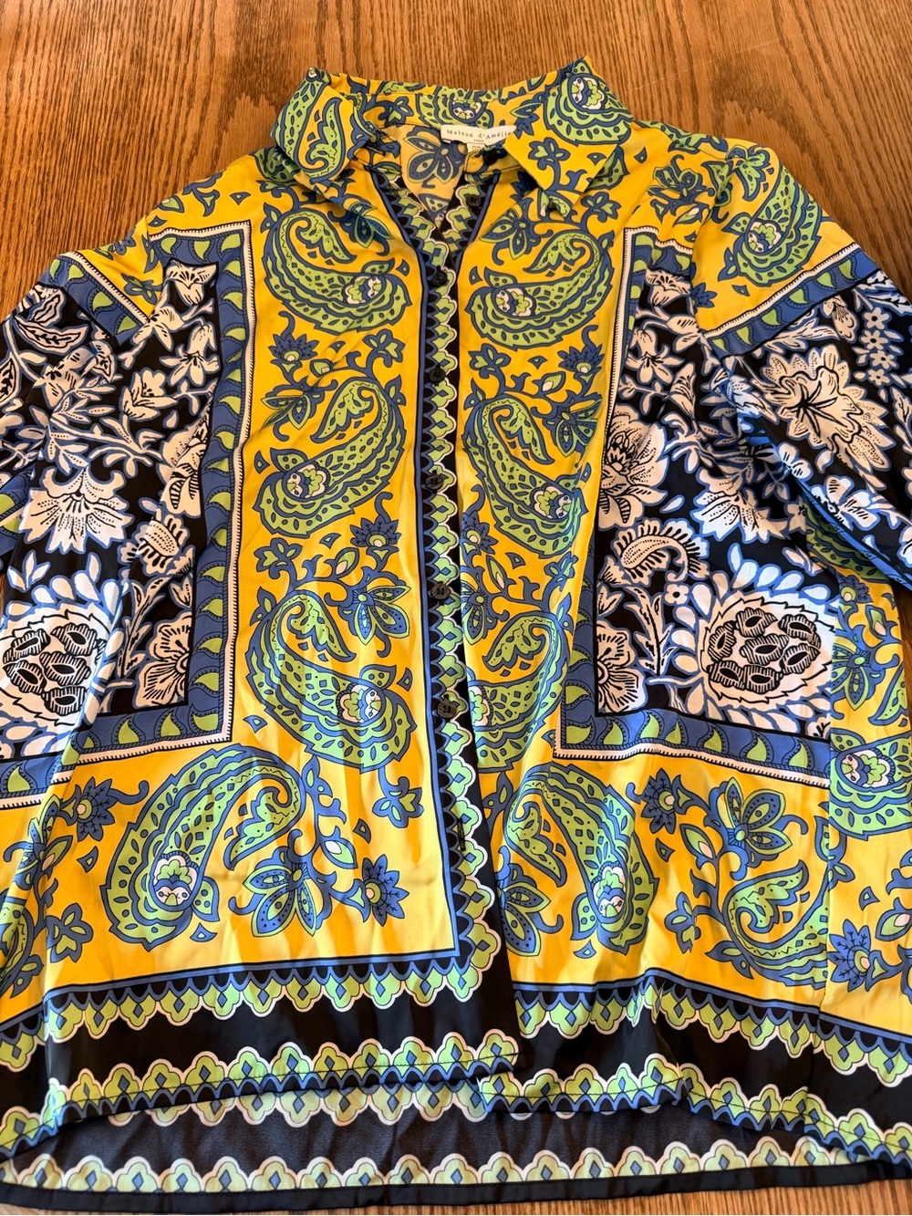 T.J.Maxx Yellow Blue Paisley Button-Down Shirt